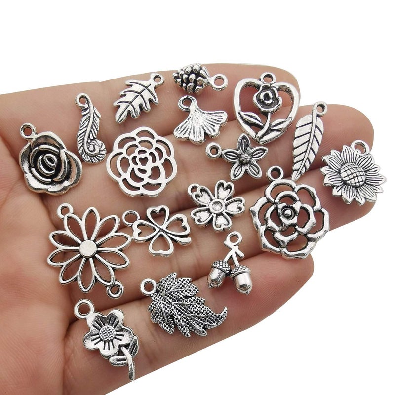 Youdiyla 100pcs Mix Silver Tree Flower Charms Collection, Bulk Mini Small Little Charms Metal Pendant Craft Supplies Findings for Necklace and Bracelet Jewelry Making (HM291) - Image 3